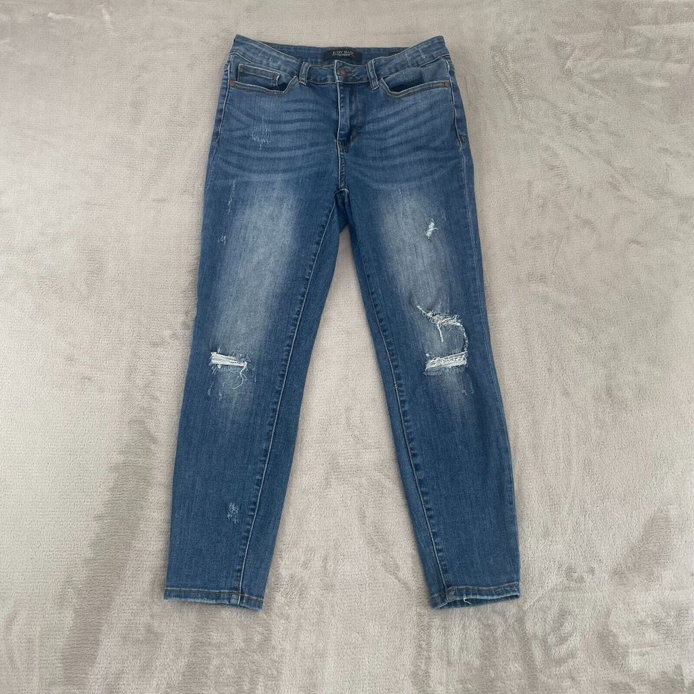 Judy Blue Relaxed Fit Jeans Women 30 Blue Wash‎ Denim Distressed